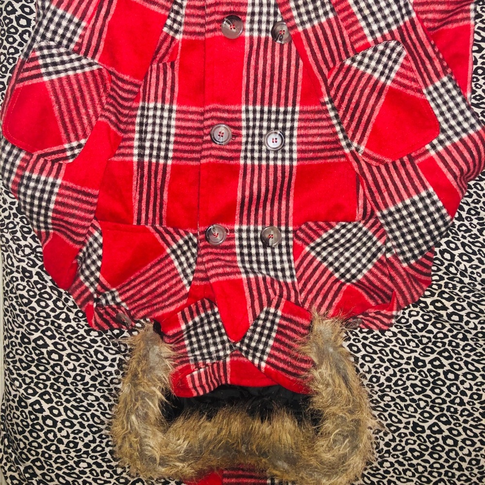 Red, White, And Black Plaid Coat